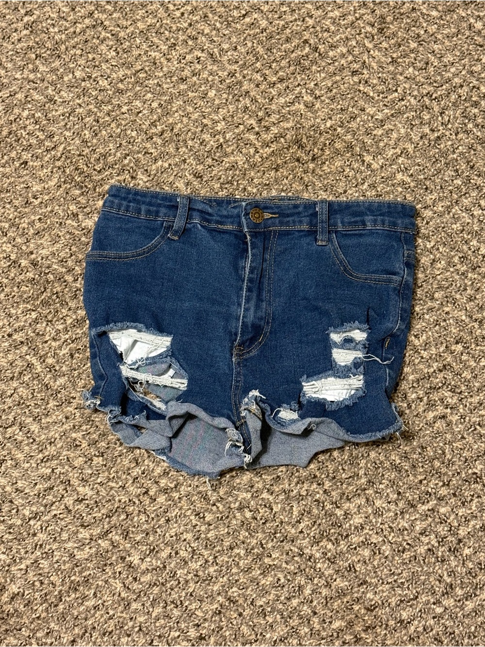 SHEIN cutoff distressed denim blue jean shorts M 6